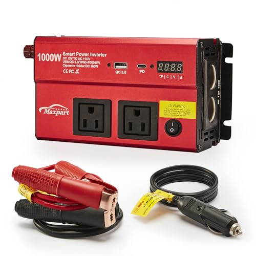 TWING Car 1000w Inverter,12v DC to 110v Power Inverters for Vehicles 1000 watt with Dual AC Outlets 3.0A USB and Type-C,12 Volt Inverter Car Cigarette Lighter Battery