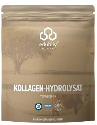 edubily nutrition® Kollagen Pulver (750 g) • Aus zertifizierter Weidehaltung • Premium Collagen Hydrolysat mit Co-Faktoren zur Gelenkgesundheit & kräftiges Bindegewebe • Im Klettverschlussbeutel