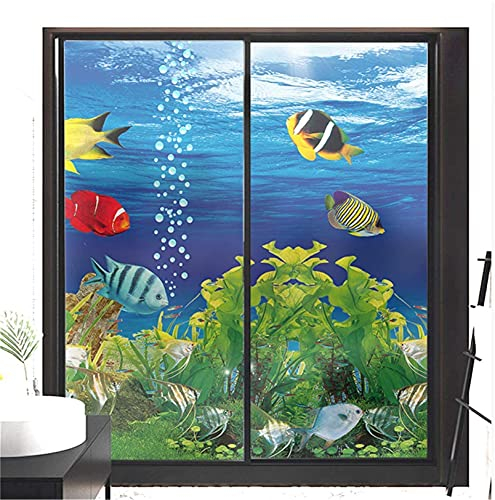 3D Bunt Selbstklebend Blickdicht Fensterfolie, Unterwasserwelt Motiv Fensteraufkleber Anti-Uv Milchglasfolie Statisch Sichtschutzfolie Anti-Peep Entfernbar Dekofolie,A,140x100cm
