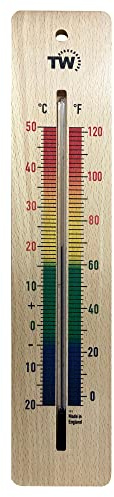 Grand thermomètre d'intérieur en bois de 380 mm - Thermomètre traditionnel idéal pour la maison, le bureau, la crèche, la serre, un abri de jardin ou un garage - Impression multicolore