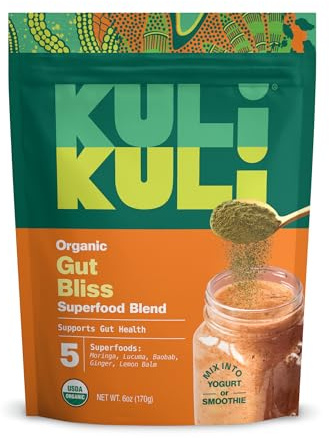 Kuli Kuli Gut Bliss Superfood Powder [6 oz] - Powerful Blend of Organic Moringa, Baobab, Lucuma, Ginger and Lemon Balm - Promote Digestion, Soothe the Stomach and Boost Gut Health