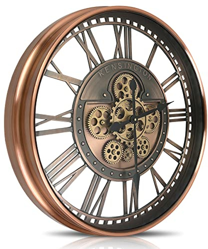 DORBOKER Real Moving Gears Wall Clock Large Modern Metal Clocks for Living Room Decor, Industrial Steampunk Unique Vintage Rustic Decorative Clock for Home Farmhouse Office, 70cm,Red Copper Roman