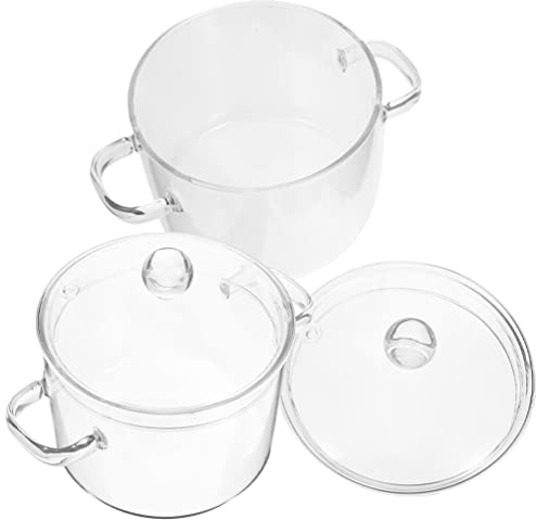 Vaguelly 2Pcs Glass Stew Pot Set Heat Resistant Borosilicate Cooking Pot with Lid for Soups and Noodles Household Cookware