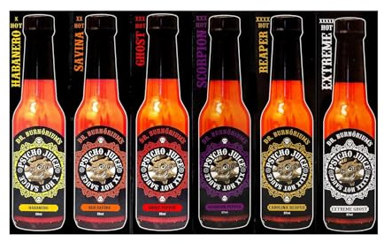 Psycho Juice Mini Six Pack Hot Chilli Pepper Sauce 6 x 59ml Bottles