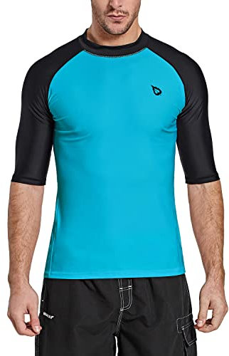 BALEAF Rashguard T-shirt de natation pour homme avec protection UV UPF 50+ à manches courtes pour la natation et la plongée, bleu/noir, M