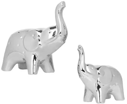 Moaobooh 2 Stück Elefant Statue,Wohnzimmer Deko Modern Figure,Dekoration für Wohnzimmer, Schlafzimmer, Büro, Bücherregal (Silber)
