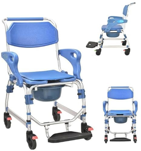 Joyfitness Sedia da Doccia con rotelle con poggiapiedi ribaltabili, Sedia a rotelle da Doccia con 4 Ruote bloccabili, Sgabello Mobile per Toilette, Sedia da Toilette sul Comodino per Adulti Anziani