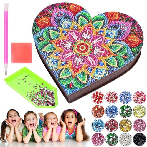 Diamond Painting Caja Joyero Niños, Joyero de Viaje para Niñas, DIY 5D Mandala Caja de Pintura Diamante, Caja de joyas con diseño de flor, Diamond Painting Joyero, Regalo de Cumpleaños para Niñas