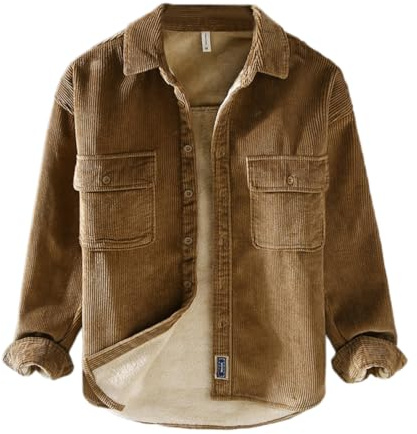 Oanviso Veste Cargo en Velours Côtelé Homme Sherpa Doublée Fleece Manteau D'hiver Épais Chaud Veste avec Poches Manteau Mode Décontractée Vintage Veste Chemise Corduroy A Kaki XL