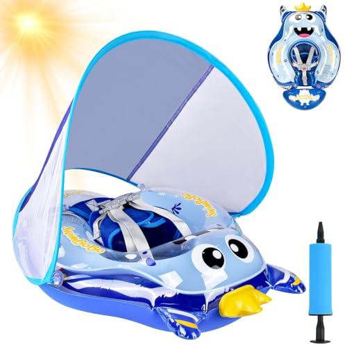 YOOHBERRYS Salvagente Neonato, Ciambella Neonato Mare, Anello Galleggiante per Bambini con Parasole SPF 50+, Salvagente Neonato con Parasole, Salvagente Galleggiante per bambini da 6 a 36 mesi (blu)