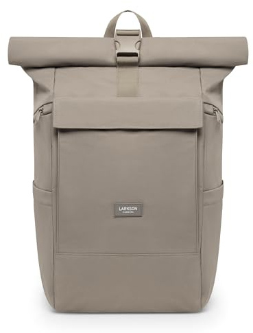 LARKSON Rucksack Damen & Herren Grau - No 4 Large - Rolltop Backpack 21 L mit 16 Zoll Laptopfach Uni, Arbeit & Fahrrad - Großer Reiserucksack mit Trolley Strap