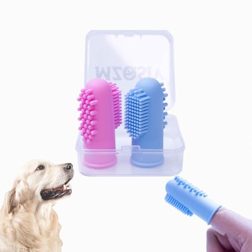 2 Pcs Dog Finger Toothbrush Silicone Pet Finger Toothbrush for Dogs Cats，Dogs Teeth Plaque Dog Dental Care with Storage Case,Easy Teeth Cleaning (Pink Blue) (Blue Pink)