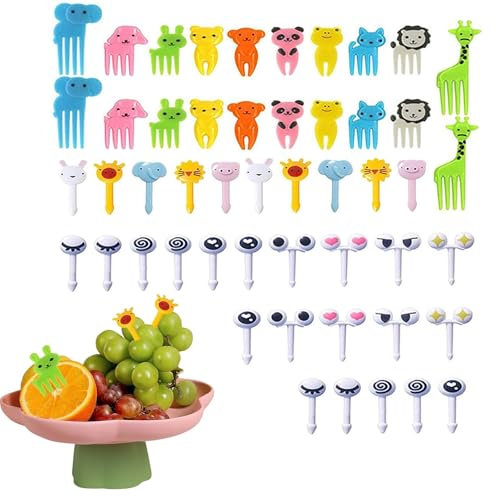 DIYCUT 120 Pezzi Mini Forchette da Frutta Riutilizzabili, Forchettine da Dolce a Forma Carina, Stuzzicadenti Colorati in Plastica ABS con Decorazione a Forma di Animale, per Frutta, Dessert, Torte