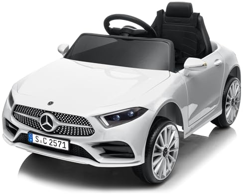LALAHO Mercedes-Benz Kinder Elektroauto 12V – Mit 2,4G Fernbedienung, MP3-Player, LED-Lichtern & Hupe – Elektrisches Spielzeugauto für Kinder (Weiß)