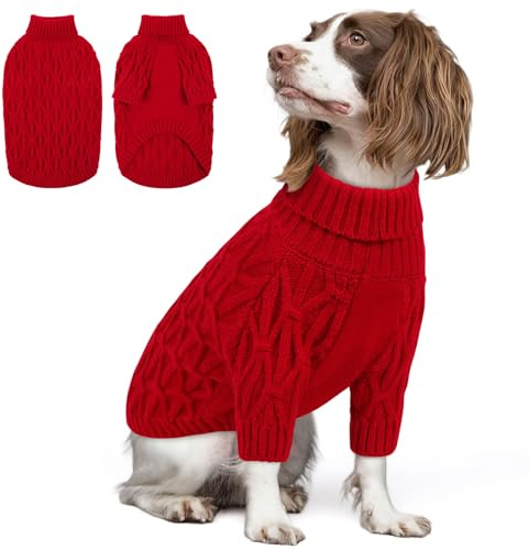 Queenmore Maglione per Cani di Taglia Grande, Maglioncino Cane con Collo Alto e Tessuto Caldo, Vestito Natale per Labrador, Golden Retriever e Border Collie, Rosso, XL