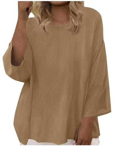Camicia Donna Manica Lunga Estiva Camicie in Lino Cotone Elegante Blusa con Bottoni e Tasca Lavoro Casual Top Maglietta Donna Firmata da Spiaggia Tinta Unita Classico per Ufficio Tempo Libero Viaggi