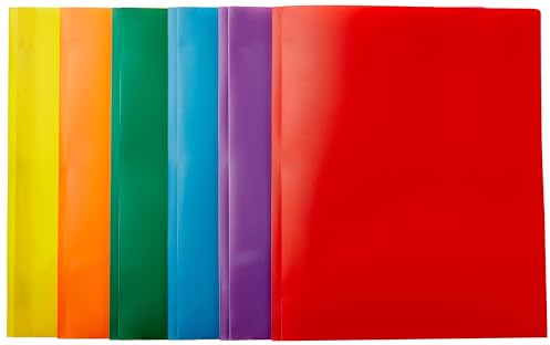 Amazon Basics Heavy Duty Plastic Folders with 2 Pockets for Letter Size Paper, Assorted Colors, Pack of 6
