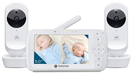 Motorola Nursery VM35-2 / Ease 35 Twin Baby Monitor with 2 Cameras 5.0 Inch Video Baby Monitor Display Split Screen Display Night Vision TwoWay Communication Lullabies Zoom Room Temperature, White