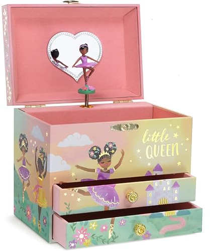Jewelkeeper Dancing Ballerina Musical Jewellery Box with 2 Drawers - Colorful Gold Foil Design - The Swan Lake Tune - Music Box for Girls - Storage for Necklaces, Bracelets, Earrings and Keepsakes.
