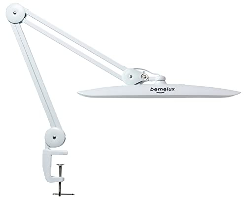 bemelux 24W LED-Schreibtischlampe mit Klemme, 2200 Lumen superhell, 4 dimmbare Helligkeitsstufen, 50cm-breit, 117 SMD-LEDs – große drehbare Lampe für Büro, Zuhause, Architekten (Weiß)