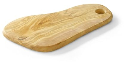HENDI Tabla de Servir, de Madera de Olivo, Tabla de Quesos, con Orificio, Tabla de Cortar, Tabla de Desayunos, Tabla de Chuletas, Tabla de Cocina, Tabla de Tapas, Oval, aprox. 250x165x(H)18mm