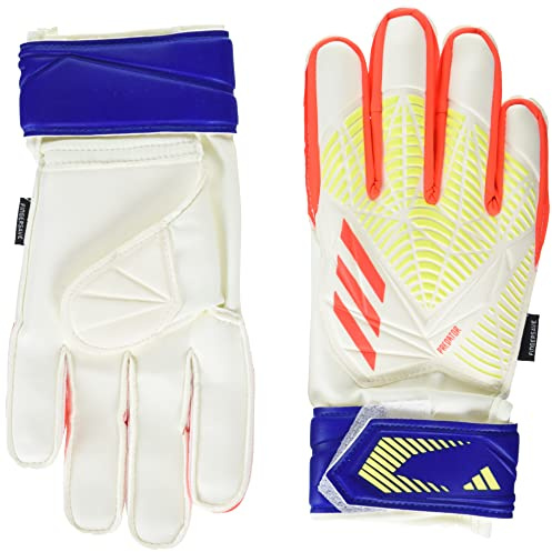 Adidas Unisex-Child Match Fingersave Predator Goalie Gloves White/Solar Red/Bright Cyan 7