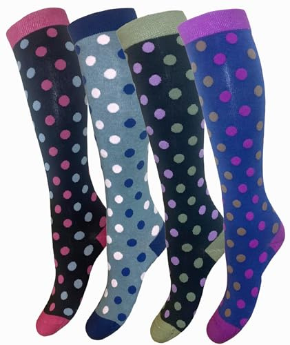 4 Paires de Chaussettes Montantes Hautes au Genou pour Femme en Coton - Taille Unique (Mix 1)