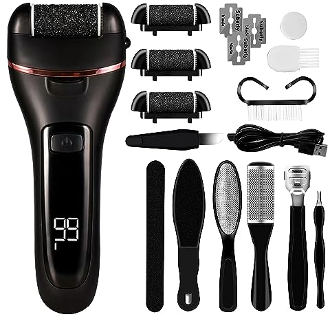 Elektrischer Hornhautentferner, Hornhaut Entfernen, Hornhautentferner Elektrisch, USB Wiederaufladbar Hornhauthobel mit 3 Ersatzwalzen und 2 Geschwindigkeiten Abgestorbener Hautentferner für Füße