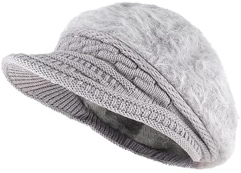 MK MATT KEELY Schirmmütze Winter Damen Baskenmütze Newsboy Warm Wolle Barett Cap Damen Ballonmütze mit Visier,Grau