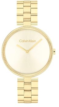 Calvin Klein Analog Quarzuhr für Damen Kollektion Gleam mit Edelstahlarmbänder, Gold