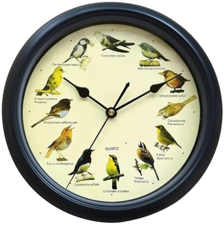LOVIVER Musikalische Vögel-Wanduhr mit Klang, Raumdekoration, vielseitige Melodie-Uhr für Wohnzimmer, Schwarz 25cm