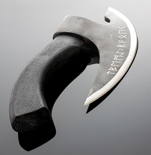 Hanseküche Cortador de pizza, hacha de cuchillo de pizza con runas vikingas y protección de cuero, cuchillo de pesaje para pizza, hierbas, accesorios para hombres, regalo (negro)
