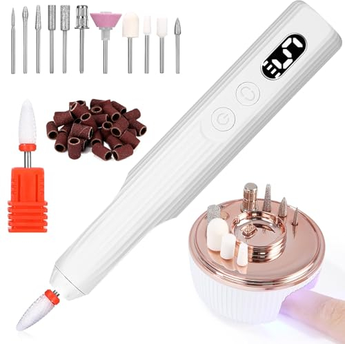 Torno para Uñas con Lámpara Uñas, 13 en 1 lima electrica uñas USB recargable, 18000 RPM Velocidad Ajustable Kit de Manicura y Pedicura Eléctrico Profesional, Set de Manicura para Salón DIY