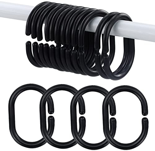 12 Pcs Plastic Shower Curtain Ring,Bathroom Shower Window Rod,C-Shaped Shower Curtain Hook Sliding Curtain Ring for Bathroom Shower Window Rod(Black)