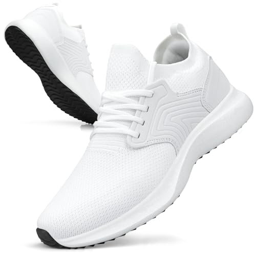 Giniros sportskor herr sneakers löparskor sneakers herr skor fritid promenadskor gator tennis fitness jogging lätta andas slip-on casual skor, Vit, 44 EU