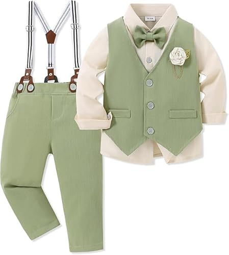 ZOEREA Baby pojkar klädset kostym 1–5 år, småbarn gentleman festlig dop bröllop långärmad klänning skjorta rosett väst boutonniere byxremmar