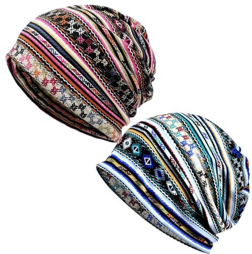 2 Stück Chemo Kopfbedeckung für Damen Mit Krebs und Haarausfall, Leichte Mütze, Nationaler Stil - Versiegelte Verpackung