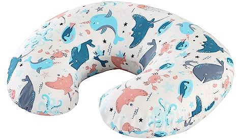 JOVELL Cuscino Allattamento - Cuscino per Gravidanza Multifunzionale Forma Ergonomica - Cuscino per Gravidanza in 100% Cotone - Cuscino Maternità per Allattamento Lavabile (Oceano Blu)
