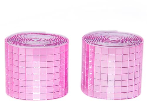 Lot de 3200 carreaux de mosaïque en verre autocollants - 5 x 5 mm - Rose - Carreaux de miroir carrés - Carreaux de boule disco pour loisirs créatifs - 2 rouleaux de carreaux de miroir disco pour