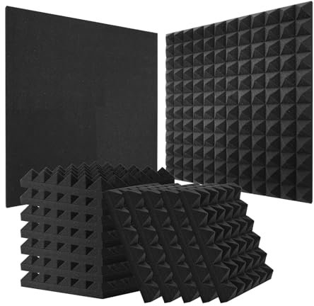 VEVOR Panneau Mousse Acoustique Lot de 24 Panneaux Muraux Insonorisants 30x30x5 cm Haute Densité Absorbant Son Résistant au Feu Forme Pyramidale pour Murs Plafonds de Studio, Maison, Bureau, Noir