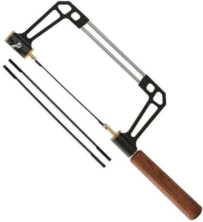 CLLBANT Sierra de calar con Marco de Aluminio, Sierra de marquetería y Juego de 3 Hojas de Repuesto para carpintería, Corte de tableros de Madera, plástico y Metal.