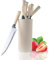 AVEKI Kitchen Knife Set, 7 Pieces Stainless Steel Knife Block Set with Sharp Blade, Professional Chef Knife Set with Ergonomic Handles, Cooking Set for Slicing, Dicing, Cutting (Beige Grey)