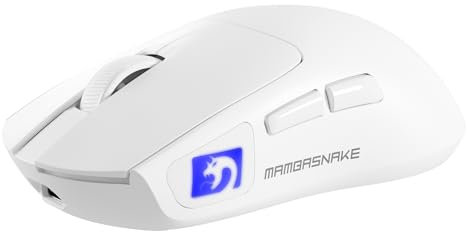 MAMBASNAKE M4 Ratón Gaming Inalámbrico Ultra-Ligero, 53g, Sensor PAW3311, 24000 dpi, Bluetooth/2.4G/Cable, Iluminación RGB, Batería 400mAh, 20M Clics, para Gaming/Trabajo (Blanco)