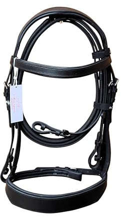 Leather Padded Hunter bridle With 1 Inch Noseband and Free Grip Reins Black (PONY)