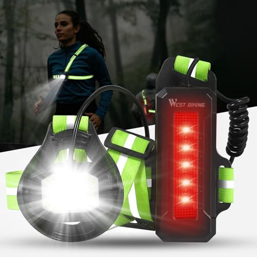 HONGYEA 800 Lumens Running Light for Runners, 2600mAh Running Chest Light with 6 LED Lamp, 180° Rotatable Lamp Head, 360° Reflectors, USB Rechargeable - Body Torch Lights with Rear Safety Warning