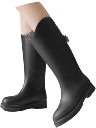 Bottes en caoutchouc légères pour femme - Bottines plates antidérapantes confortables avec talon - Bottes de travail d'extérieur respirantes - Bottes de pluie hautes en caoutchouc, Noir , 40 EU