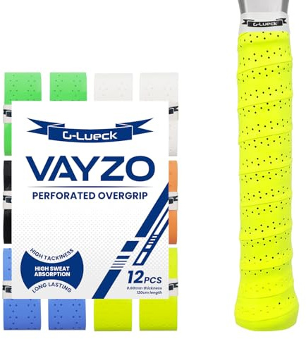 G-Lueck Vayzo Overgrip per padel e racchette da tennis perforate, fascia antiscivolo e assorbe il sudore, per badminton, squash & pickleball, set da 3 e 12 in diversi colori (mix, set da 12)