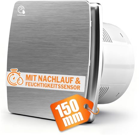 XIIW Tyst Badrumsfläkt 150 mm med Fuktighetssensor och Tidsfördröjning 18W | Frånluftsfläkt 35dB, 240m³/h, IPX4 med Backventil, Vägg Takmontering, Ventilationsfläkt för badrum, toalett, kök, Silver