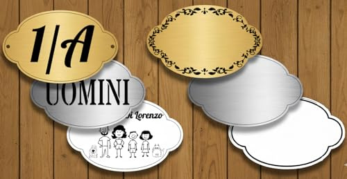 Targa Porta Ingresso Personalizzabile Oro, Argento o Bianco - Nome, Indirizzo, Famiglia, Design a Scelta, Targhetta Fuoriporta Laser Incisa (MODELLO 2)