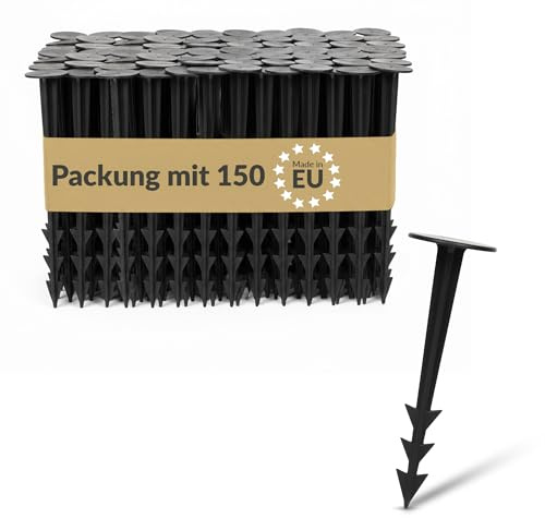 BAKOKI Anclaje de plástico 150 x – piquetas de Tierra Resistentes a los Rayos UV, construcción Acanalada y púas, Cabeza Ancha, Ideal para vellón de Malas Hierbas, geotextil, mantillo, césped